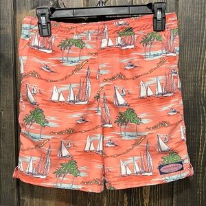 Vineyard Vines Boys Swim Trunks Shorts S Coral Coastal Preppy Sailboat 10 12
